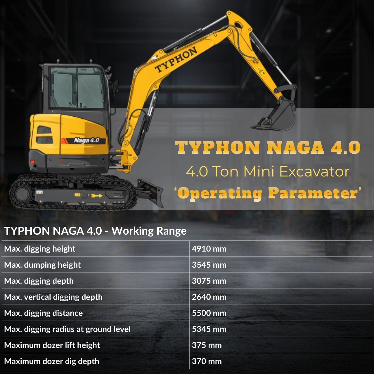 TYPHON NAGA 4.0 Mini Excavator — AC Cabin + Zero Tail Swing - Image 4