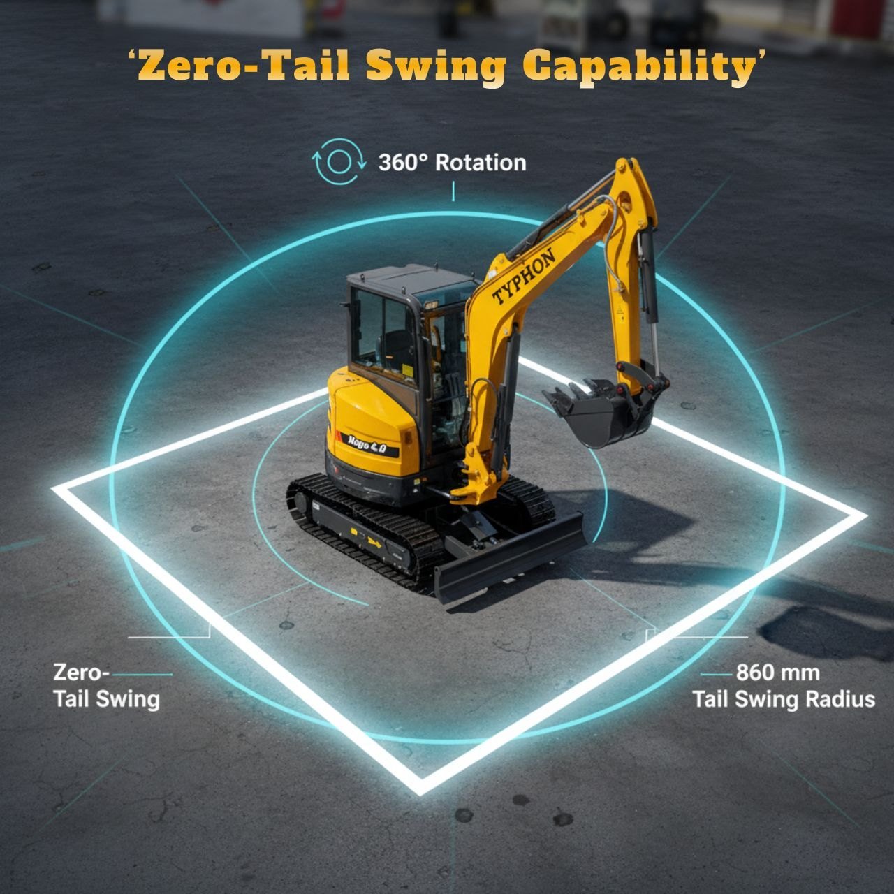 TYPHON NAGA 4.0 Mini Excavator — AC Cabin + Zero Tail Swing - Image 6